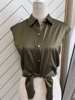 Rachel Zoe Sleeveless Tie-Front Button Shirt
